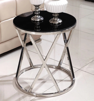 Stainless Steel Sofa Side Table Corner Table Tempered Glass Small Apartment Living Room Round Coffee Table End Table