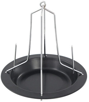 Stalen kippenspit/kiphouder met schotel zwart 20 x 18 cm