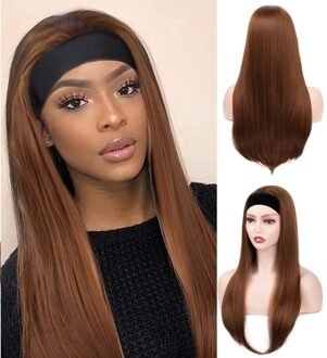 Stamped Glorious 24Inches Hoofdband Synthetische Pruik Water Wave Lang Haar Met Hoofdband Pruiken Voor Wowen Hittebestendige Vezel Pruik lang rechtdoor bruin