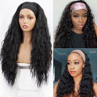 Stamped Glorious 24Inches Hoofdband Synthetische Pruik Water Wave Lang Haar Met Hoofdband Pruiken Voor Wowen Hittebestendige Vezel Pruik natuurlijk golf