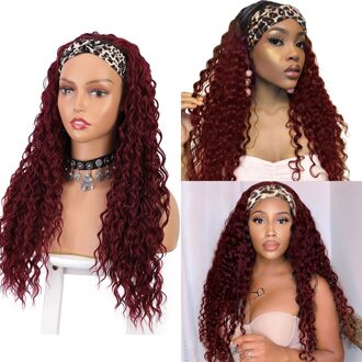 Stamped Glorious 24Inches Hoofdband Synthetische Pruik Water Wave Lang Haar Met Hoofdband Pruiken Voor Wowen Hittebestendige Vezel Pruik rood diep golf