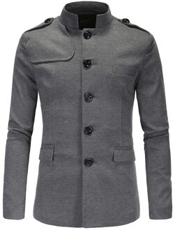 Stand Mannen Mode Blazers Kraag Business Work Party Prom Casual Pak Jas Mao Stijl Slim Fit Jeugd Dagelijks Leven grijs Zwart grijs / XL