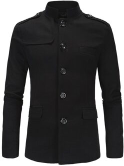 Stand Mannen Mode Blazers Kraag Business Work Party Prom Casual Pak Jas Mao Stijl Slim Fit Jeugd Dagelijks Leven grijs Zwart zwart / XXL