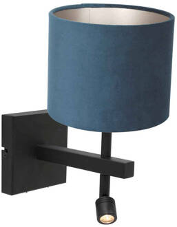 Stang wandlamp blauw metaal kapdiameter: 20 cm