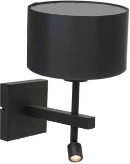 Stang wandlamp zwart kapdiameter: 20 cm metaal