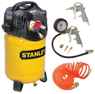 Stanley, Compressorset, olievrije luchtcompressor, verticaal, 1.5 pk, 10 bar, tankinhoud 24 L, incl. accessoires 6-delig