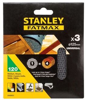 Stanley Fatmax Schuurgaas Excentrische Schuurmachine Sta39257-xj Quick Fit Ø125mm K120 3 Stuks