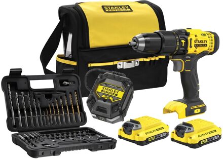 Stanley FATMAX SFMCD711DSA V20 18V 2.0Ah Schroefklopboormachine Met 2 Accu's en 50-Delige Accessoireset in Softbag - SFMCD711DSA-QW