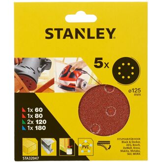 Stanley Geperforeerde Schuurdiscs Sta32047-xj Voor Excentrische Schuurmachine - 125mm - Korrel 60/80/120/180 - 5 Stuks
