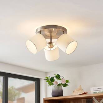 Stannis plafondlamp met textiel, 3-lamps mat nikkel, wit