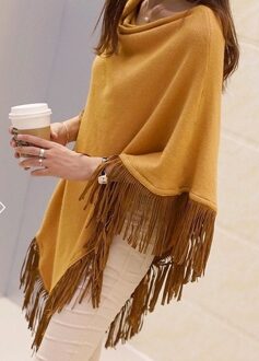 Stapel Kraag Bohemian Vintage Kwastje Effen Batwing Lange Truien Trui Poncho Cape Gebreide Trui Warme Chaqueta Shawl Jumper khaki geel