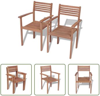 Stapelbare Buitenstoelen - Teakhout - Set van 2 - 56x51x90 cm Bruin