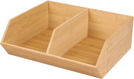 Stapelbare opbergmand 2 vaks - L35 x B31 x H12 cm - bamboe hout - lichtbruin - organizer