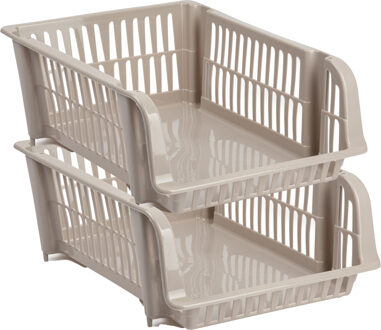 Stapelbare opbergmand - 2x - Beige - 20 liter - kunststof - 43 x 32 x 16 cm