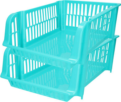 Stapelbare opbergmand - 2x - Blauw - 16 liter - kunststof - 38 x 28 x 15 cm