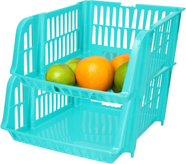 Stapelbare opbergmand - 2x - Blauw - 20 liter - kunststof - 43 x 32 x 16 cm