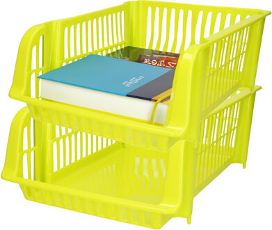 Stapelbare opbergmand - 2x - Groen - 16 liter - kunststof - 38 x 28 x 15 cm