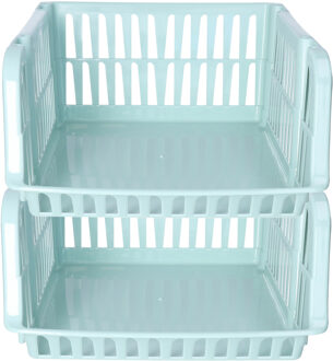 Stapelbare opbergmand - 2x - Mintgroen - 16 liter - kunststof - 38 x 28 x 15 cm