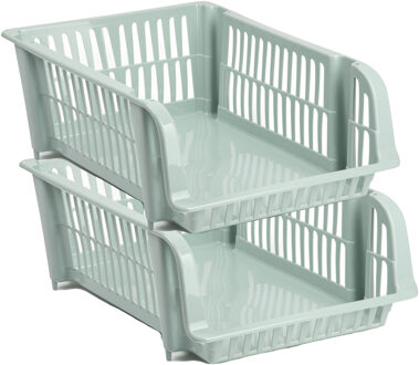 Stapelbare opbergmand - 2x - Mintgroen - 20 liter - kunststof - 43 x 32 x 16 cm