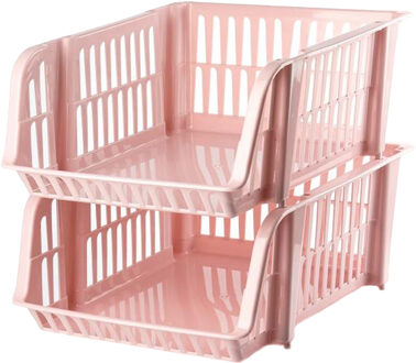 Stapelbare opbergmand - 2x - Oud roze - 16 liter - kunststof - 38 x 28 x 15 cm