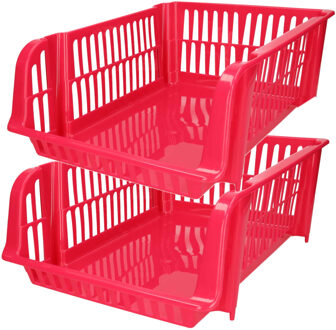 Stapelbare opbergmand - 2x - Roze - 16 liter - kunststof - 38 x 28 x 15 cm