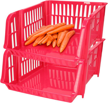 Stapelbare opbergmand - 2x - Roze - 20 liter - kunststof - 43 x 32 x 16 cm