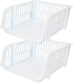 Stapelbare opbergmand - 2x - Wit - 16 liter - kunststof - 38 x 28 x 15 cm