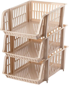 Stapelbare opbergmand - 3x - Beige - 16 liter - kunststof - 38 x 28 x 15 cm