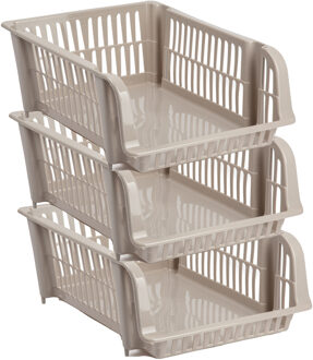 Stapelbare opbergmand - 3x - Beige - 20 liter - kunststof - 43 x 32 x 16 cm