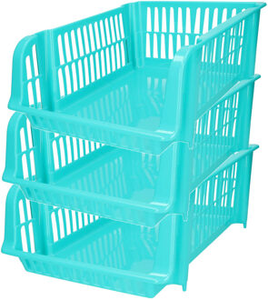 Stapelbare opbergmand - 3x - Blauw - 16 liter - kunststof - 38 x 28 x 15 cm