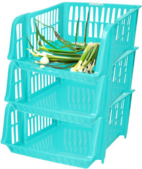 Stapelbare opbergmand - 3x - Blauw - 20 liter - kunststof - 43 x 32 x 16 cm