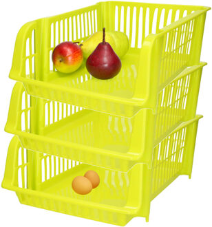 Stapelbare opbergmand - 3x - Groen - 16 liter - kunststof - 38 x 28 x 15 cm
