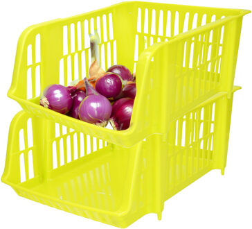 Stapelbare opbergmand - 3x - Groen - 20 liter - kunststof - 43 x 32 x 16 cm