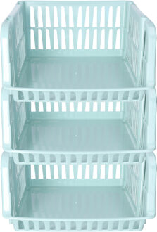 Stapelbare opbergmand - 3x - Mintgroen - 16 liter - kunststof - 38 x 28 x 15 cm