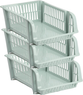 Stapelbare opbergmand - 3x - Mintgroen - 20 liter - kunststof - 43 x 32 x 16 cm