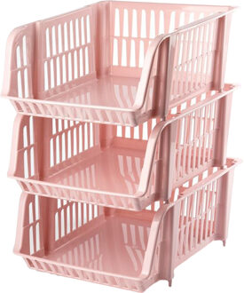 Stapelbare opbergmand - 3x - Oud roze - 16 liter - kunststof - 38 x 28 x 15 cm