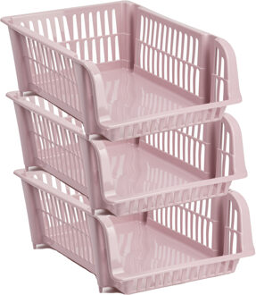 Stapelbare opbergmand - 3x - Oudroze - 20 liter - kunststof - 43 x 32 x 16 cm