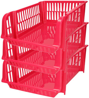 Stapelbare opbergmand - 3x - Roze - 16 liter - kunststof - 38 x 28 x 15 cm