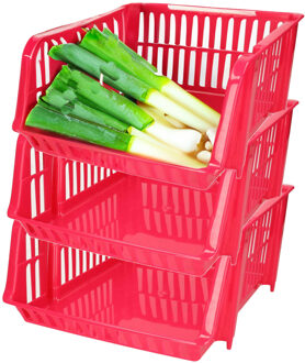 Stapelbare opbergmand - 3x - Roze - 20 liter - kunststof - 43 x 32 x 16 cm