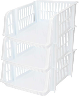 Stapelbare opbergmand - 3x - Wit - 16 liter - kunststof - 38 x 28 x 15 cm