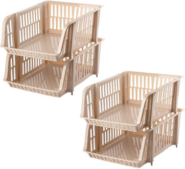 Stapelbare opbergmand - 4x - Beige - 16 liter - kunststof - 38 x 28 x 15 cm