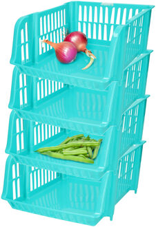 Stapelbare opbergmand - 4x - Blauw - 20 liter - kunststof - 43 x 32 x 16 cm