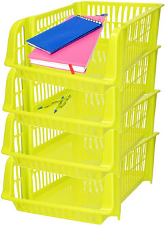 Stapelbare opbergmand - 4x - Groen - 16 liter - kunststof - 38 x 28 x 15 cm