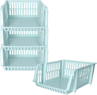 Stapelbare opbergmand - 4x - Mintgroen - 16 liter - kunststof - 38 x 28 x 15 cm