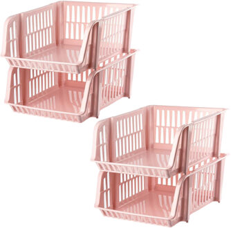Stapelbare opbergmand - 4x - Oud roze - 16 liter - kunststof - 38 x 28 x 15 cm