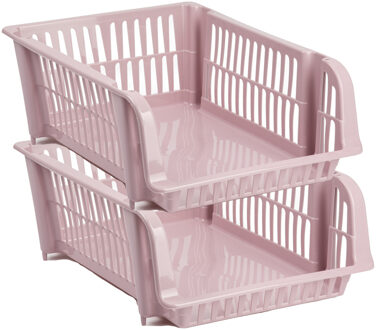 Stapelbare opbergmand - 4x - Oudroze - 20 liter - kunststof - 43 x 32 x 16 cm