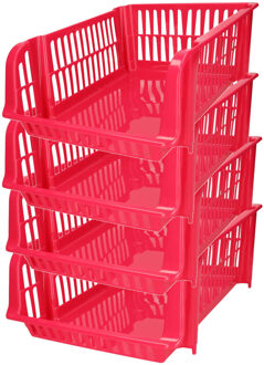 Stapelbare opbergmand - 4x - Roze - 16 liter - kunststof - 38 x 28 x 15 cm