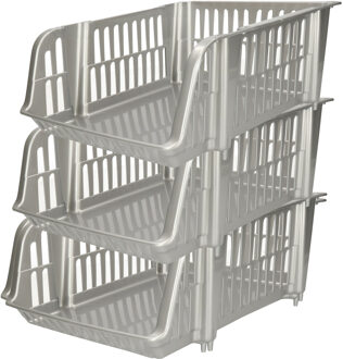 Stapelbare opbergmand - 4x - Zilver - 16 liter - kunststof - 38 x 28 x 15 cm