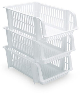 Stapelbare opbergmand - 6x - wit - 20L - kunststof - 43 x 32 x 16 cm