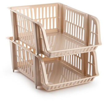 Stapelbare opbergmand - Beige - 16 liter - kunststof - 38 x 28 x 15 cm